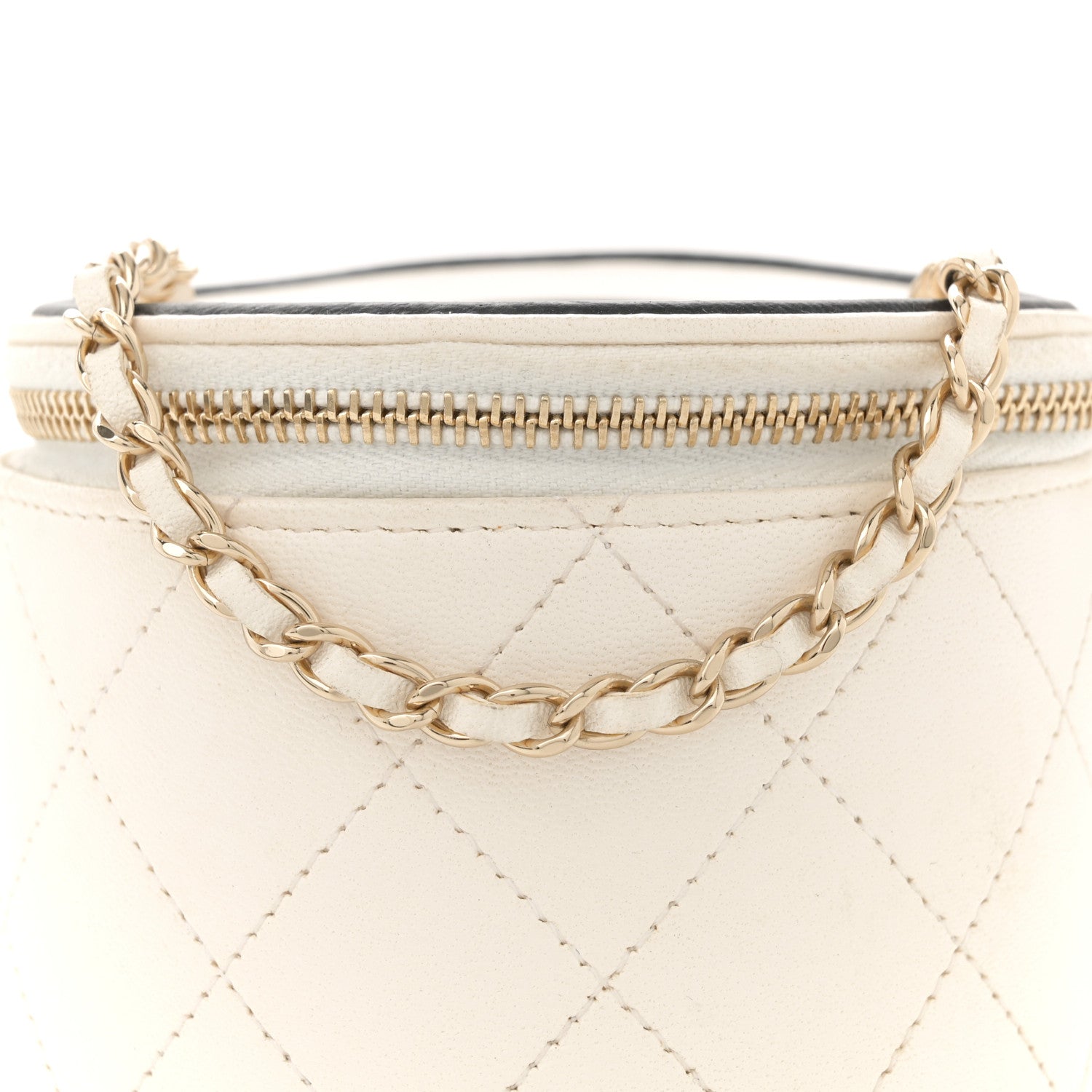 Chanel Lambskin Quilted Round Small Vanity Case With Chain White Black 8 of 10