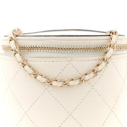 Chanel Lambskin Quilted Round Small Vanity Case With Chain White Black 8 of 10