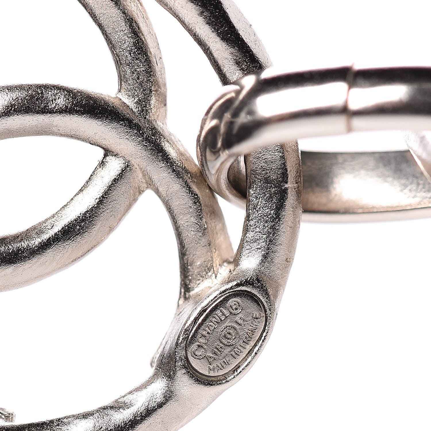 Chanel CC Hoop Drop Earrings Silver 4 of 5