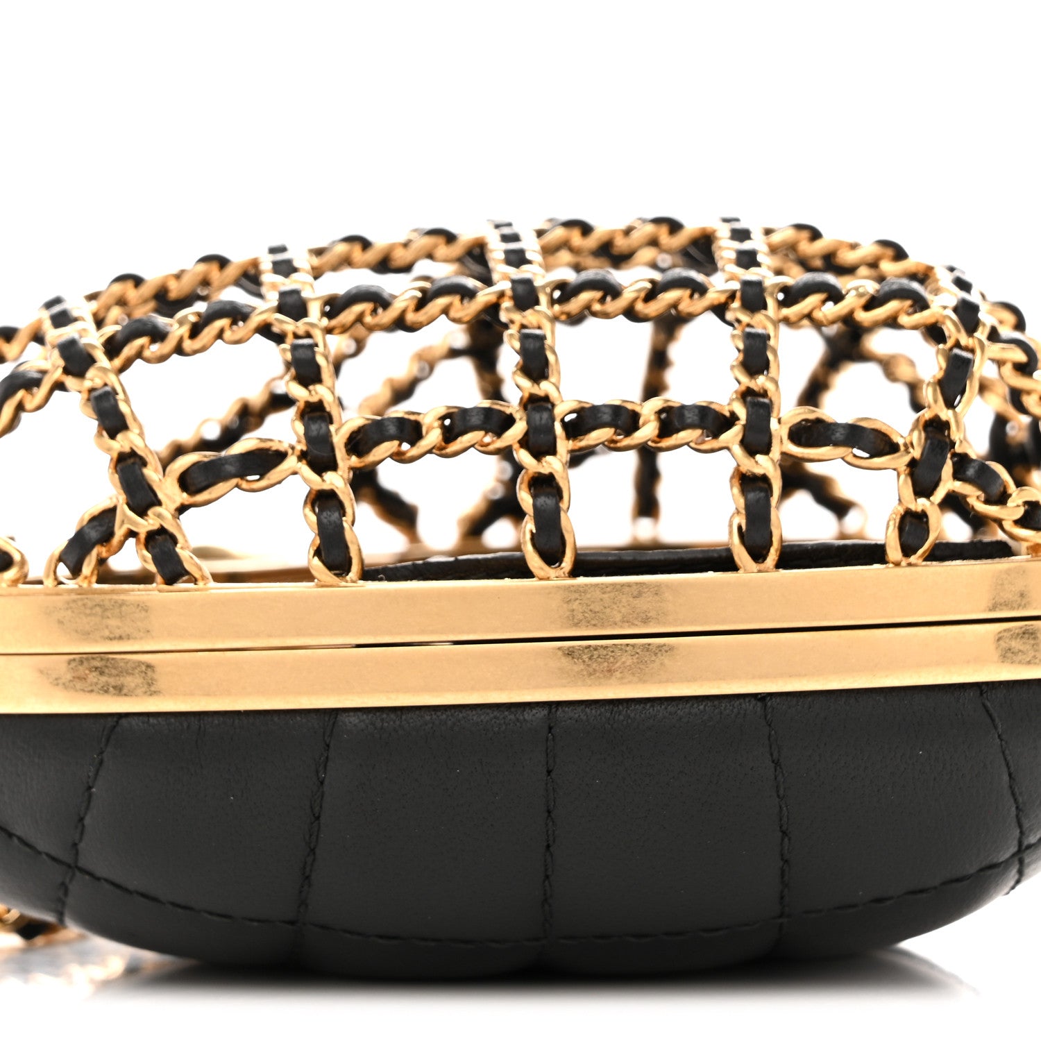 Chanel Metal Lambskin Quilted CC Heart Minaudiere Crossbody Black