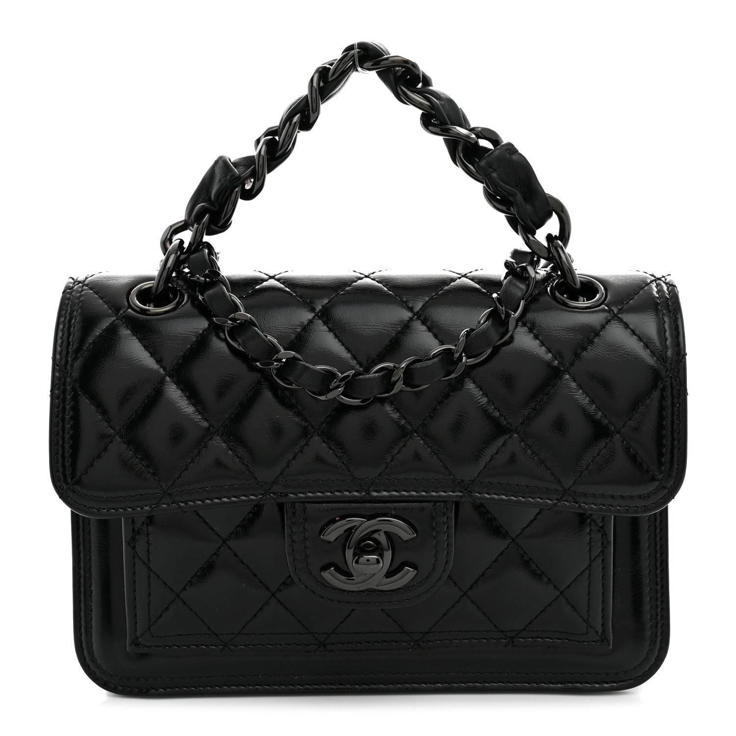 Chanel Shiny Crumpled Calfskin Quilted Double You Mini Flap So Black 1 of 11