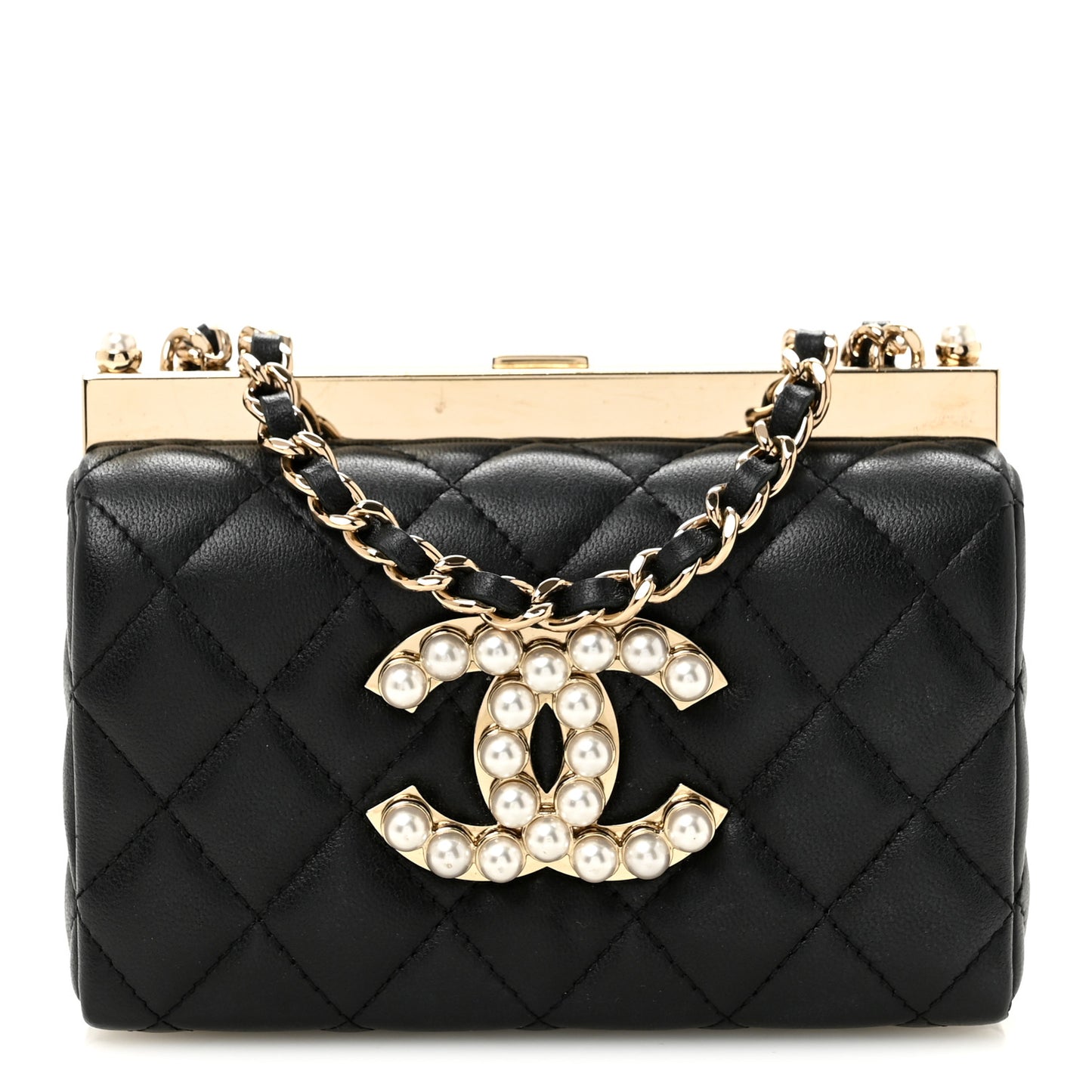Lambskin Quilted Pearl CC Vanity Case Black