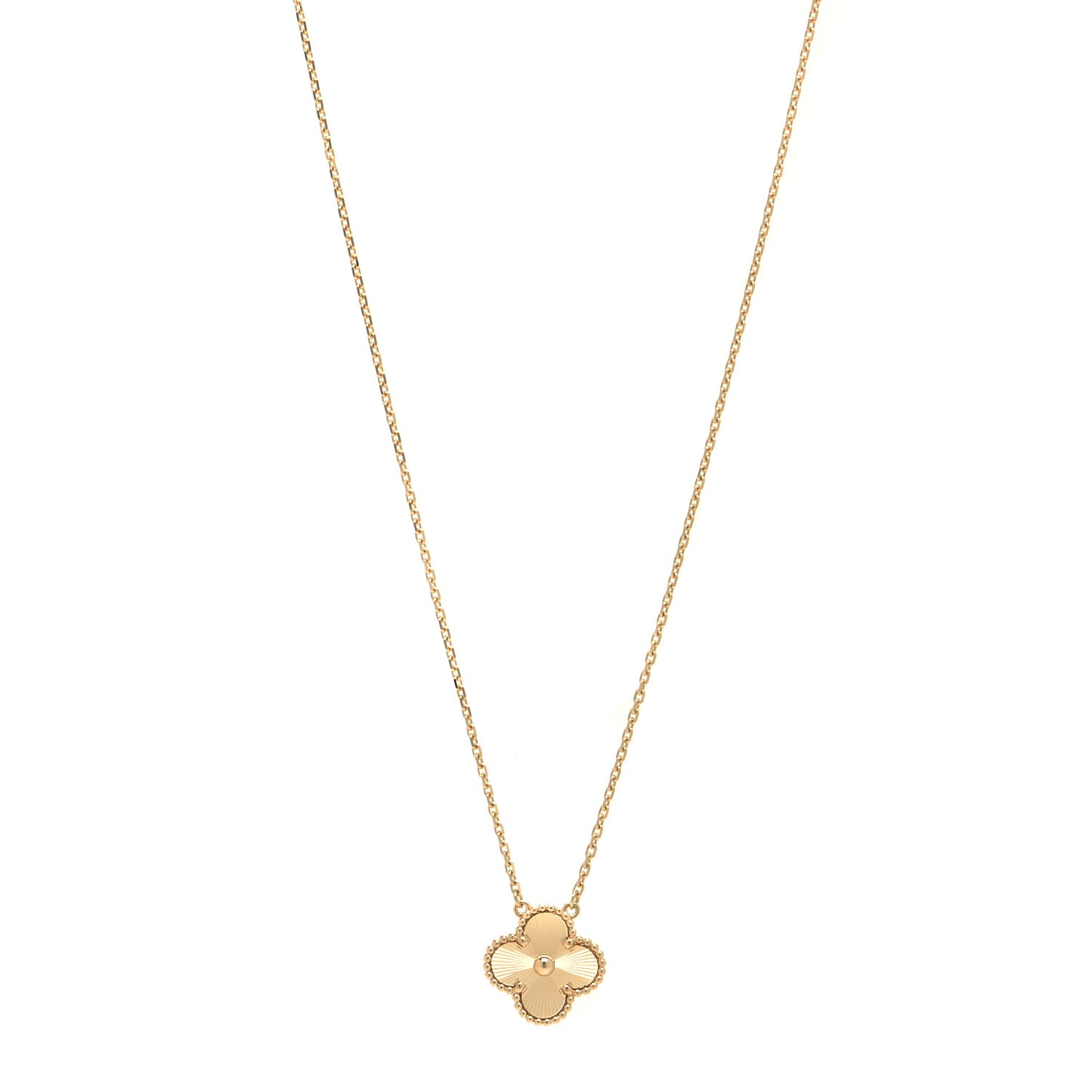 18K Yellow Gold Guilloche Vintage Alhambra Pendant Necklace