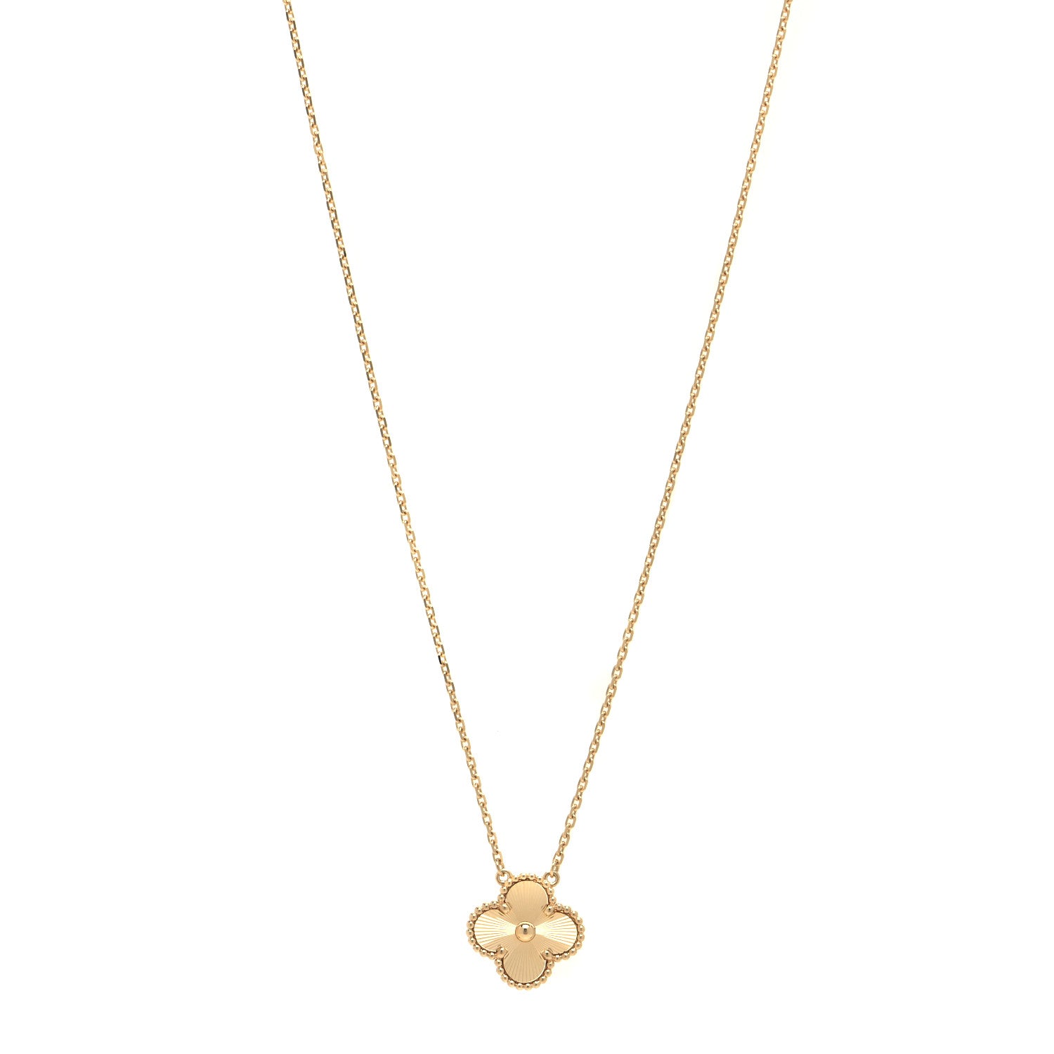 Van Cleef & Arpels 18K Yellow Gold Guilloche Vintage Alhambra Pendant Necklace 1 of 6