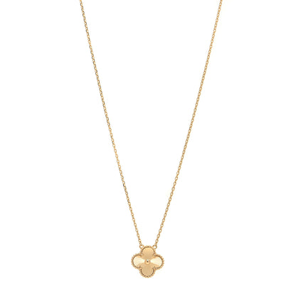 Van Cleef & Arpels 18K Yellow Gold Guilloche Vintage Alhambra Pendant Necklace 1 of 6