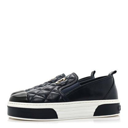 Chanel Lambskin Quilted Womens CC Stroll Sneakers 37 Dark Blue Black 3 of 9