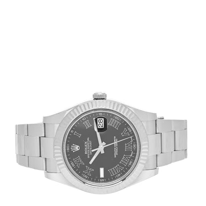 Rolex Stainless Steel 18K White Gold 41mm Oyster Perpetual Datejust Watch Black Roman 116334 2 of 5
