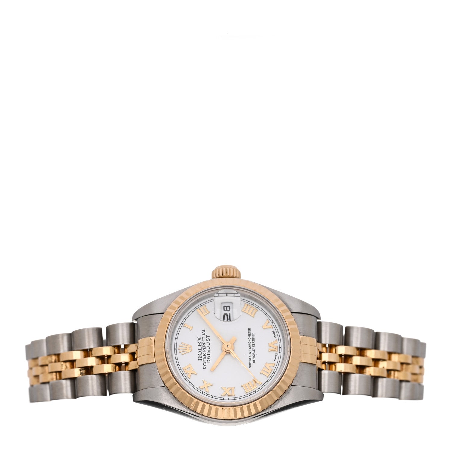 Rolex Stainless Steel 18K Yellow Gold 26mm Oyster Perpetual Datejust Watch White Roman 79173 2 of 5