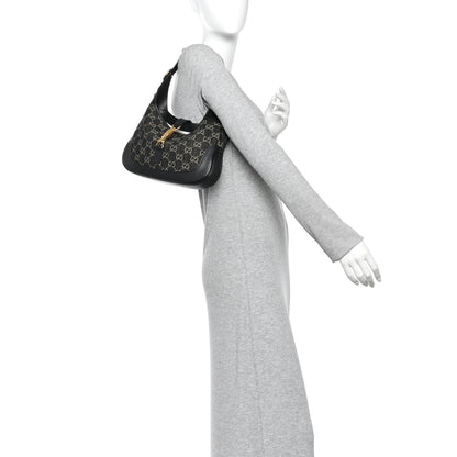Gucci Jacquard Denim GG Monogram Small Jackie 1961 Hobo Black Ivory 2 of 10