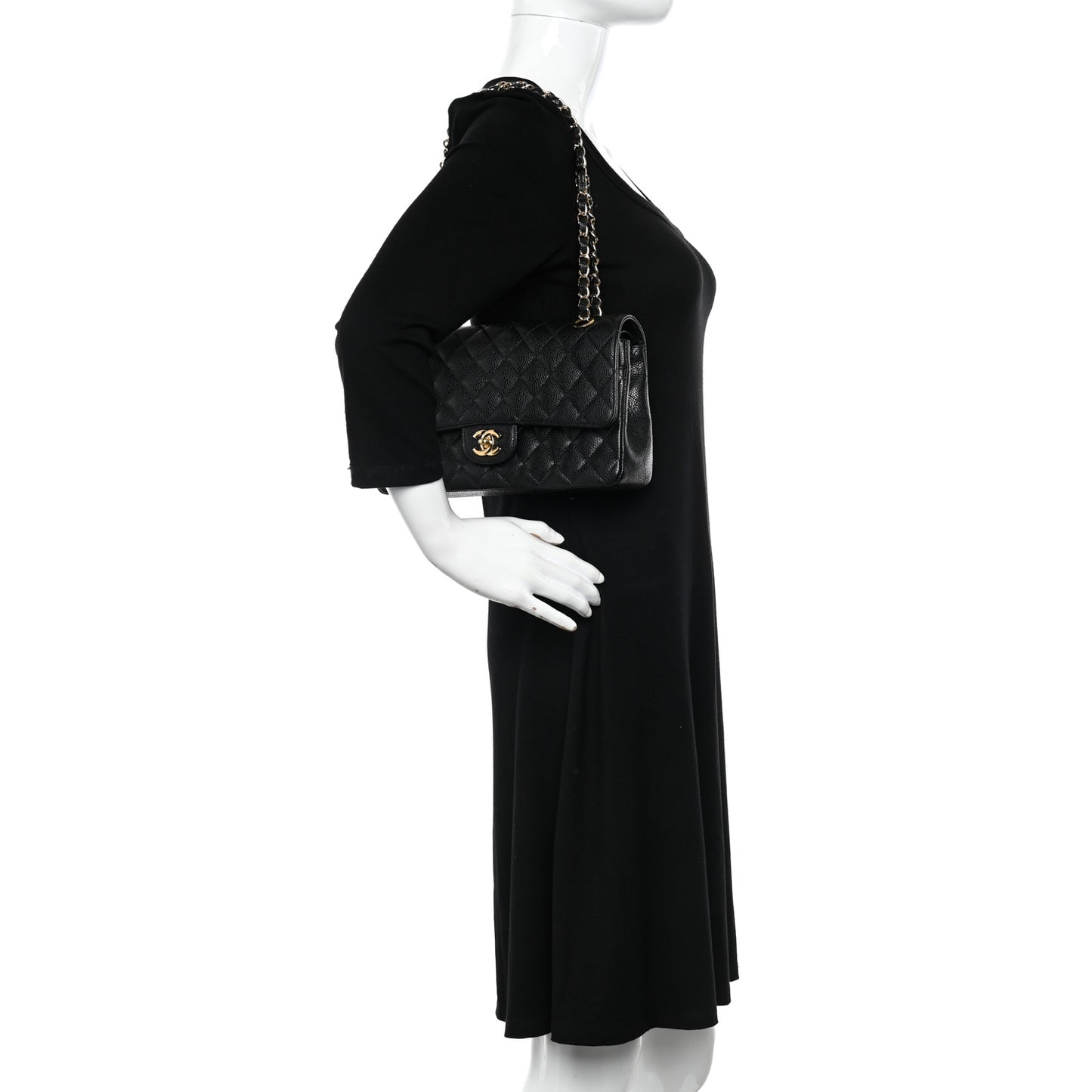 Caviar Quilted Medium Double Flap Black