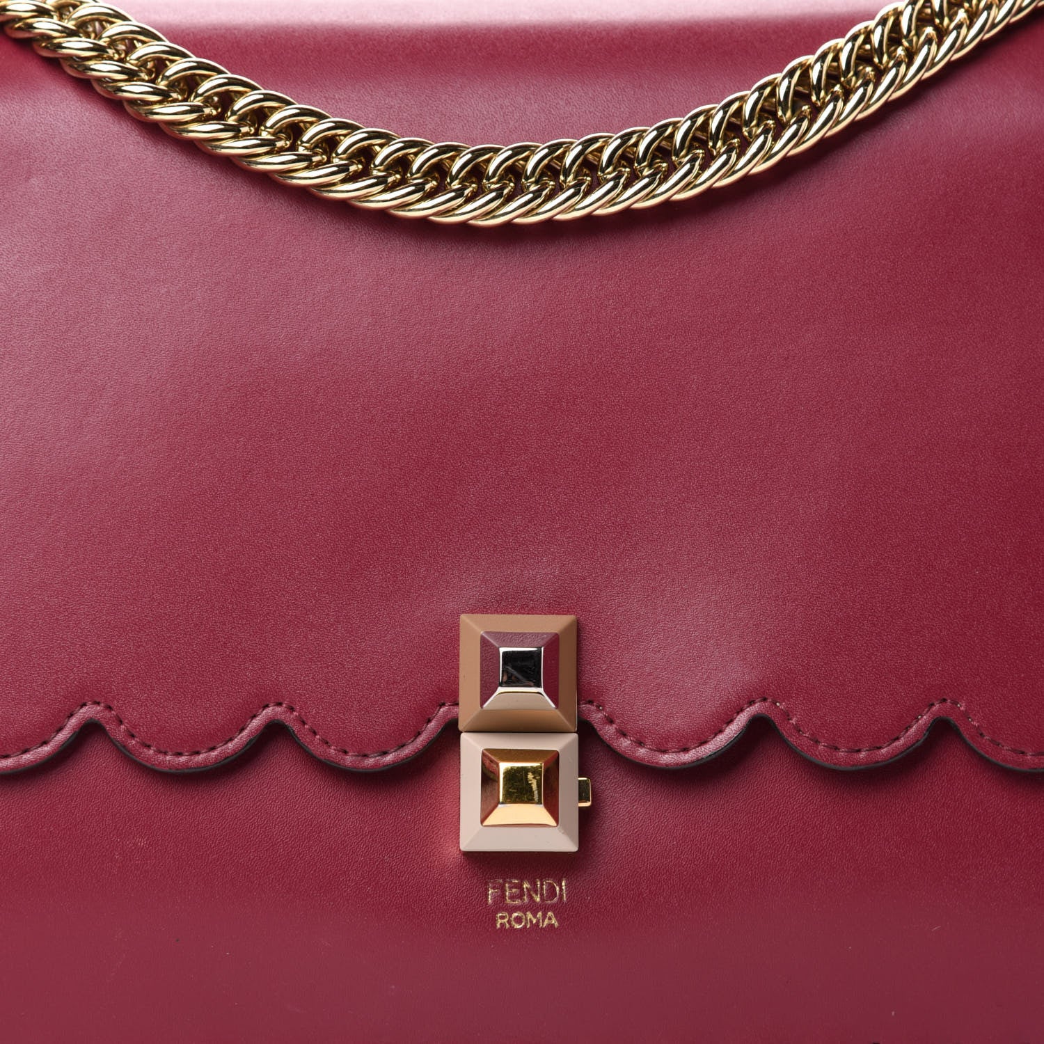 Fendi Vitello Liberty Scalloped Studded Kan I Shoulder Bag Black Cherry 12 of 12