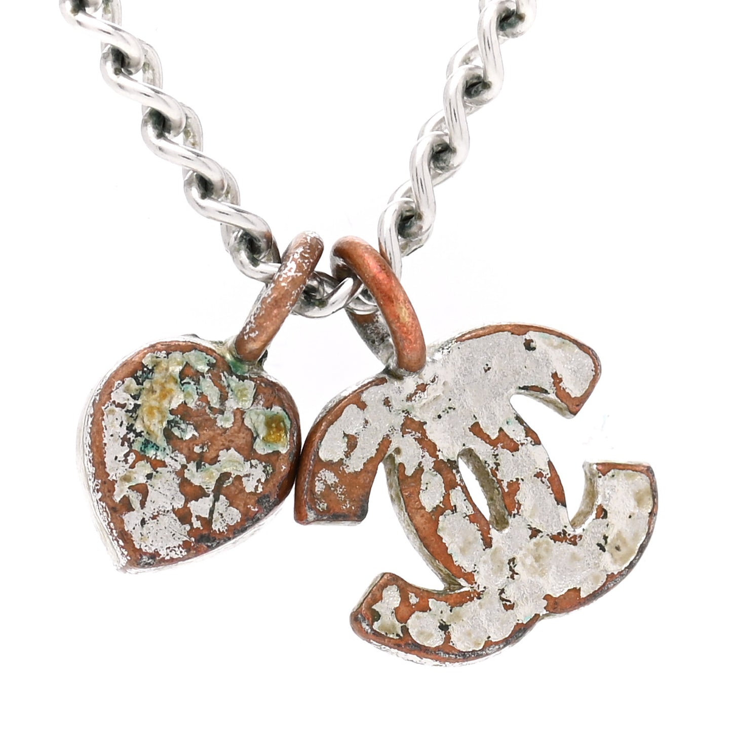 Crystal CC Heart Necklace Silver
