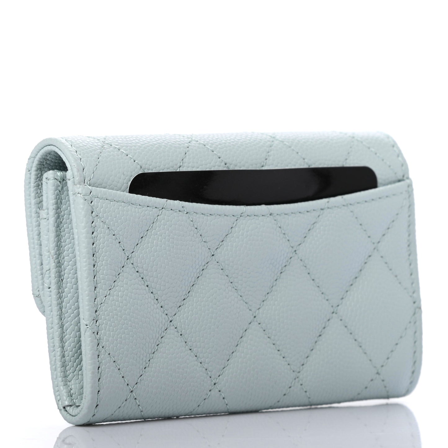 Caviar Quilted Flap Card Holder Wallet Light Blue