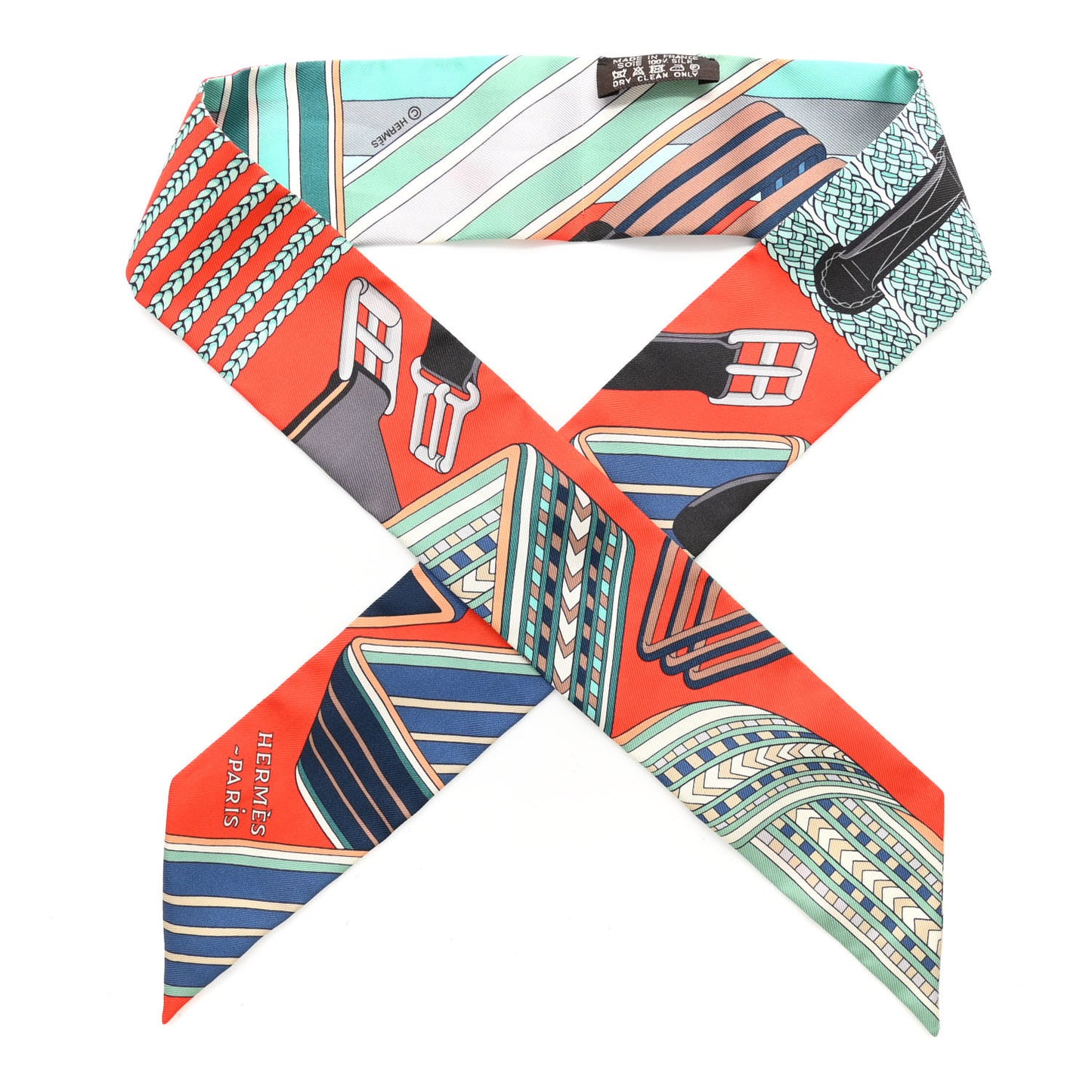 Silk Sangles En Zigzag Twilly Orange Turquoise Gris