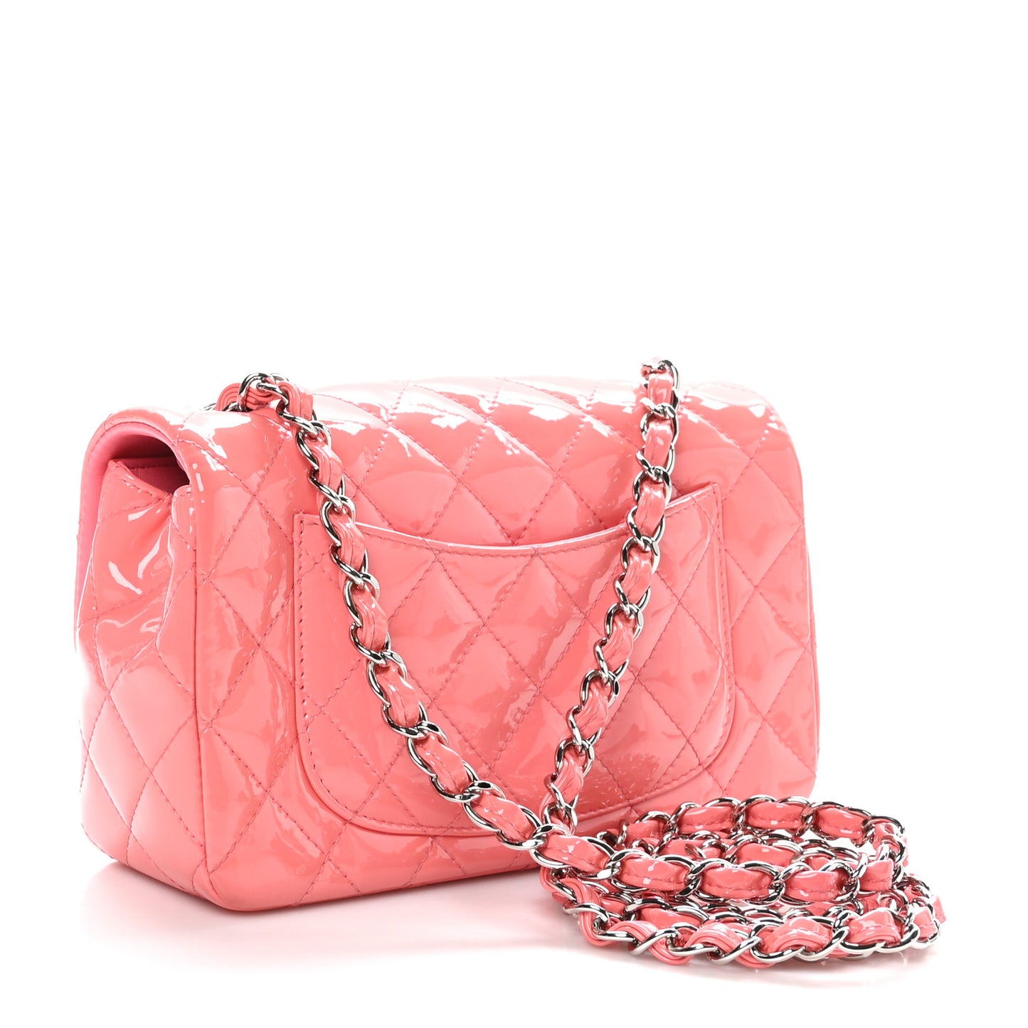 Patent Calfskin Quilted Mini Rectangular Flap Pink