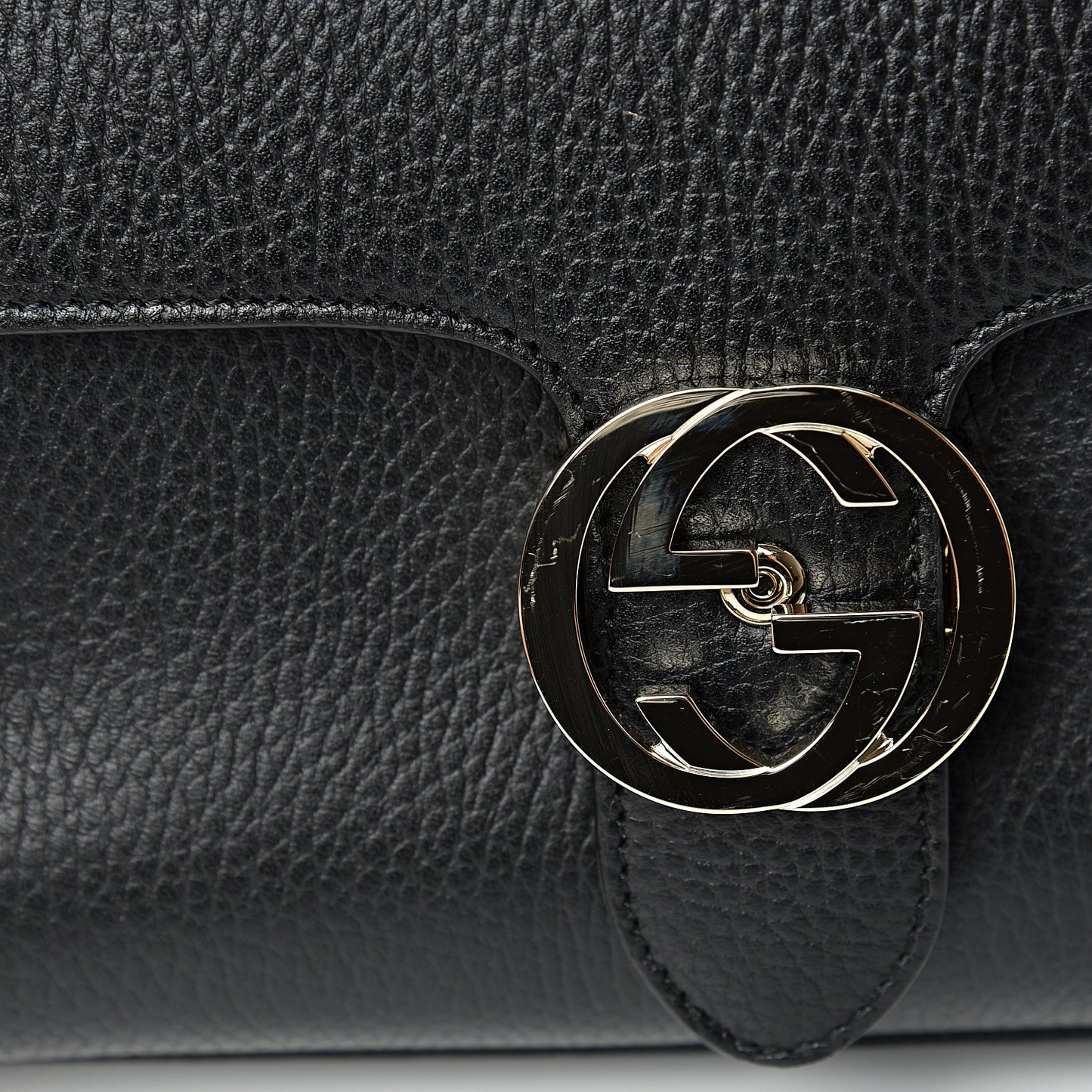 Dollar Calfskin Interlocking G Top Handle Shoulder Bag Black