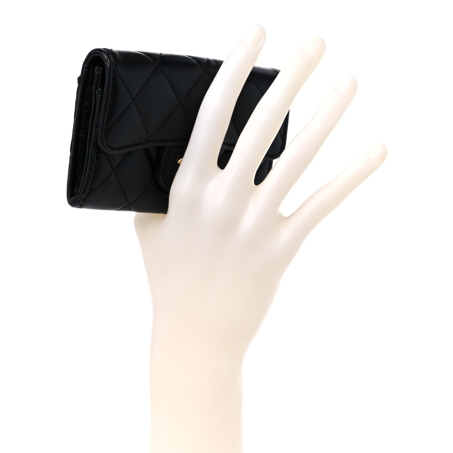 Lambskin Quilted Flap Card Holder Wallet Black