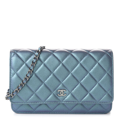 Chanel Metallic Lambskin Wallet On Chain WOC Turquoise 1 of 11