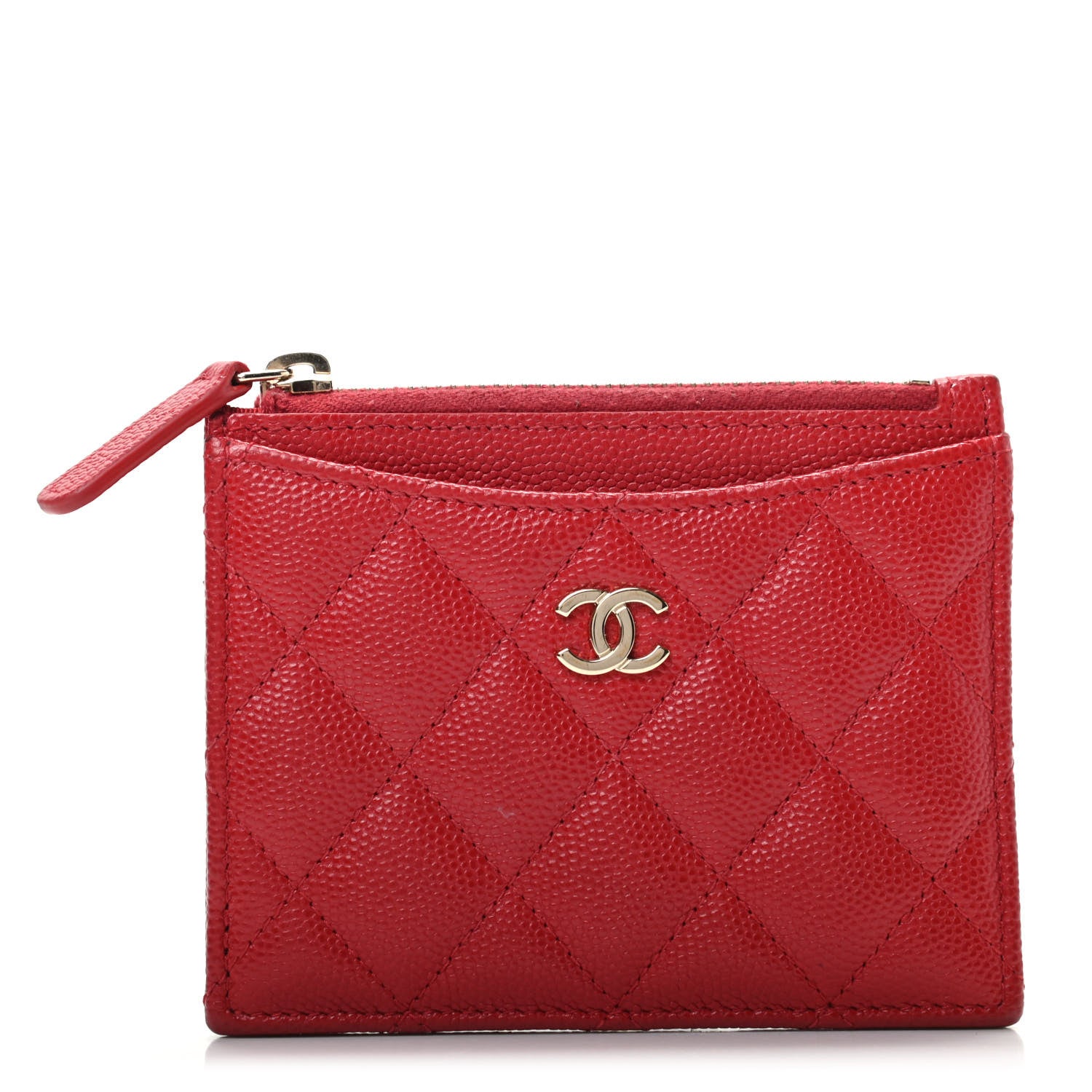 Chanel Caviar Quilted CC Zip Card Holder Red 1 of 8