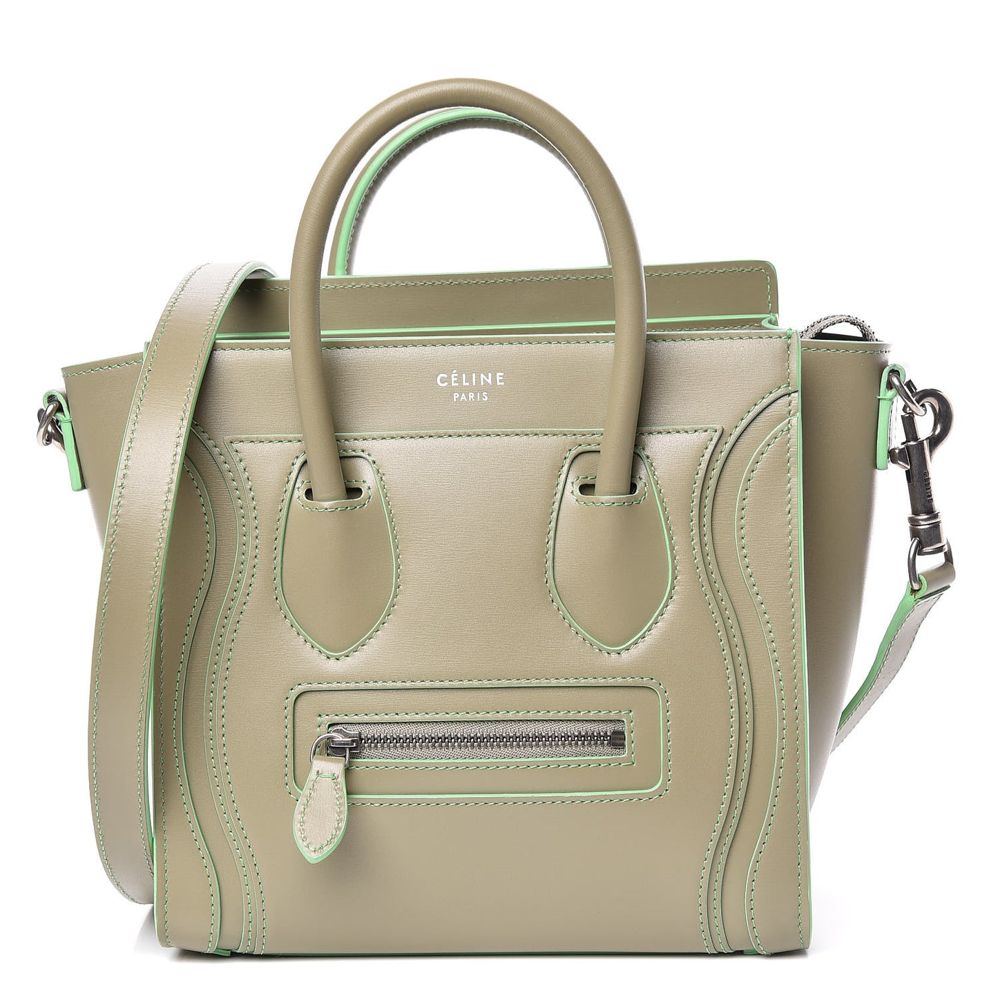 Satin Calfskin Nano Debossed Luggage Light Khaki