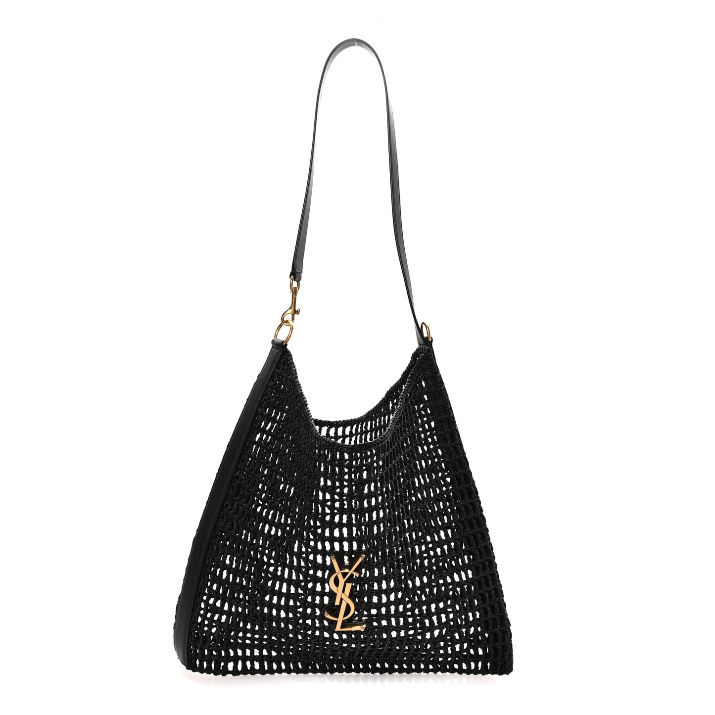 Raffia Calfskin Oxalis Shoulder Bag Black