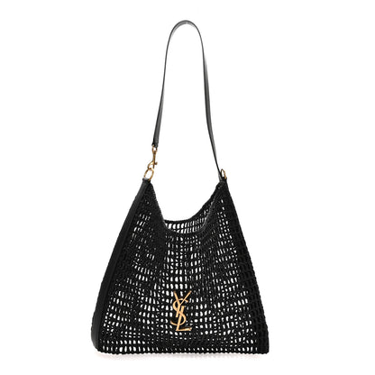 Saint Laurent Raffia Calfskin Oxalis Shoulder Bag Black 1 of 10