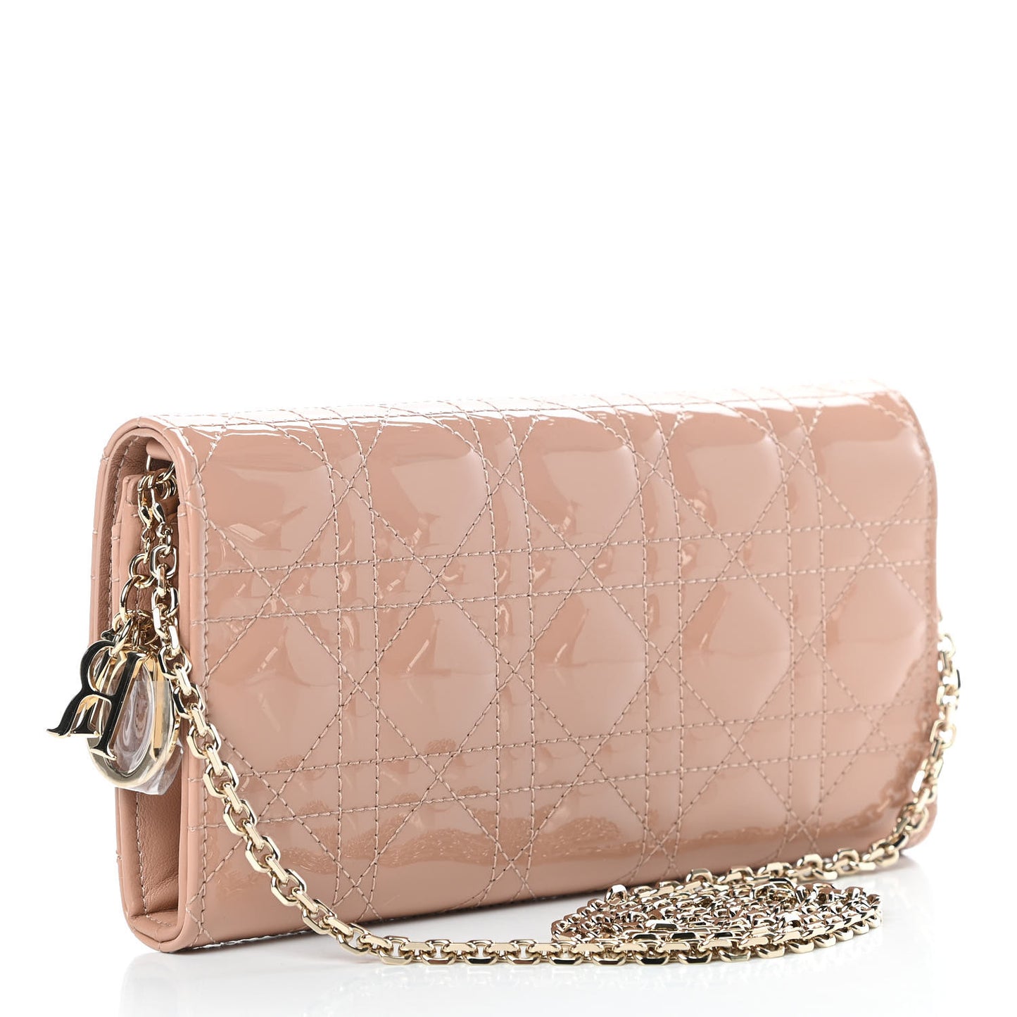 Patent Cannage Lady Dior Wallet On Chain Beige