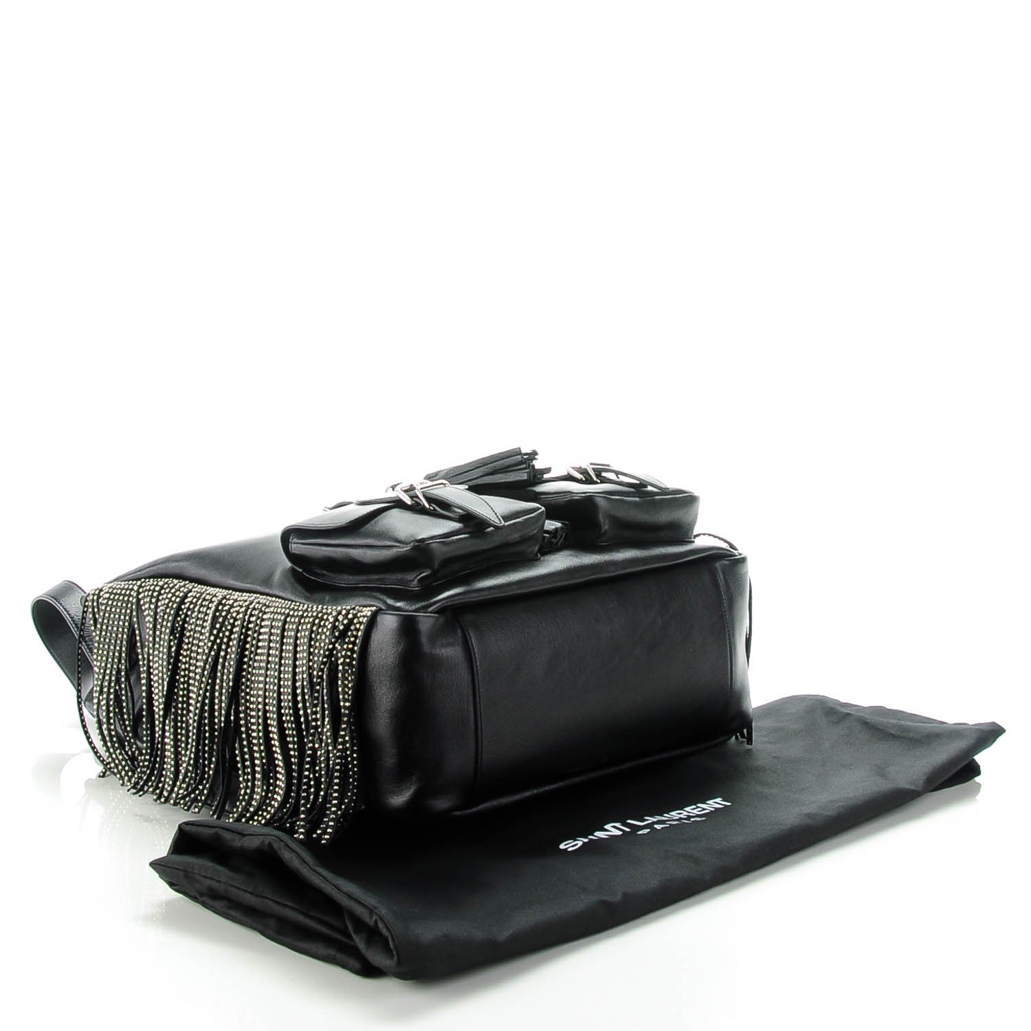 Saint Laurent Calfskin Studded Fringe Festival Backpack Black 4 of 7