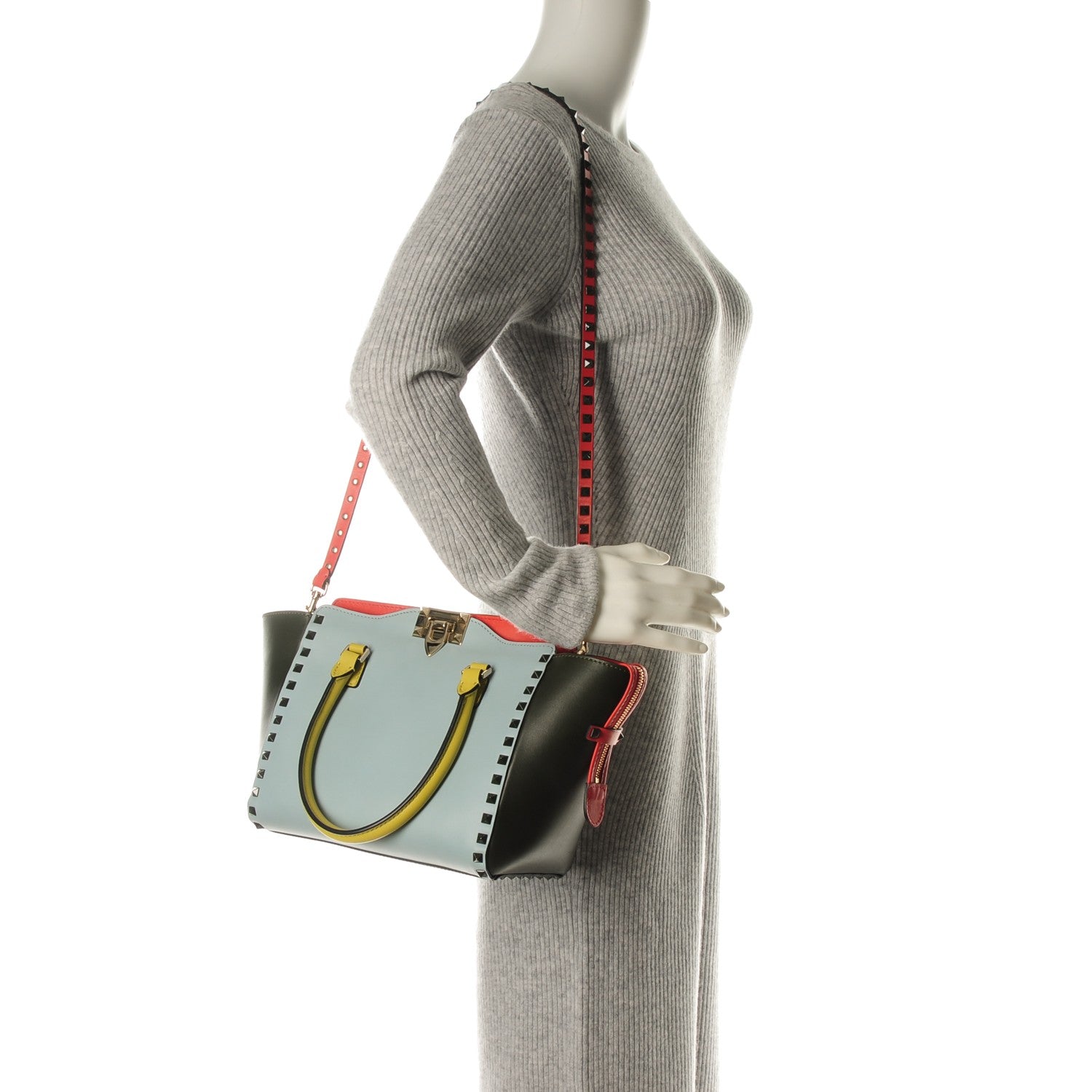 Valentino Garavani Calfskin Colorblock Small Rockstud Double Handle Tote Multicolor 2 of 7