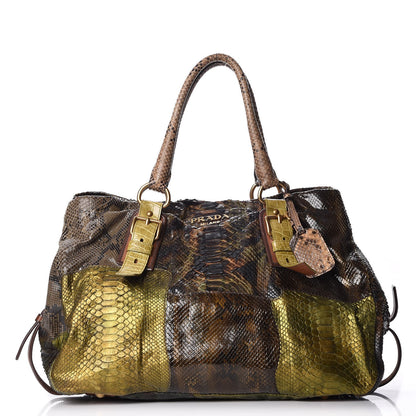 Prada Python Crocodile Patch Shopper Tote Militare 1 of 9
