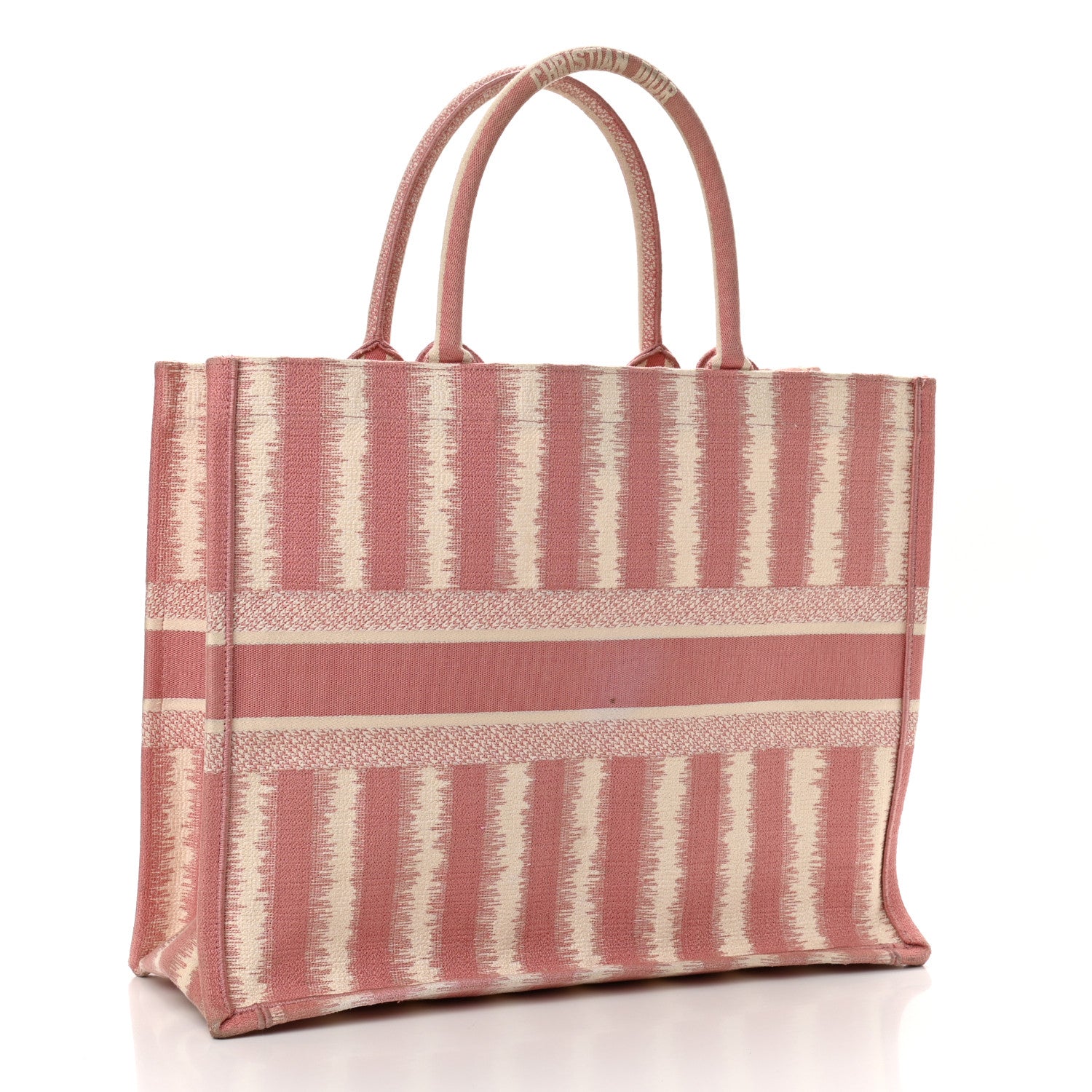 Christian Dior Canvas Embroidered Large Striped Book Tote Pink 3 of 13