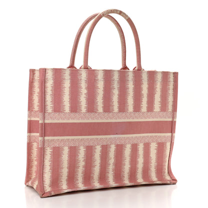 Christian Dior Canvas Embroidered Large Striped Book Tote Pink 3 of 13