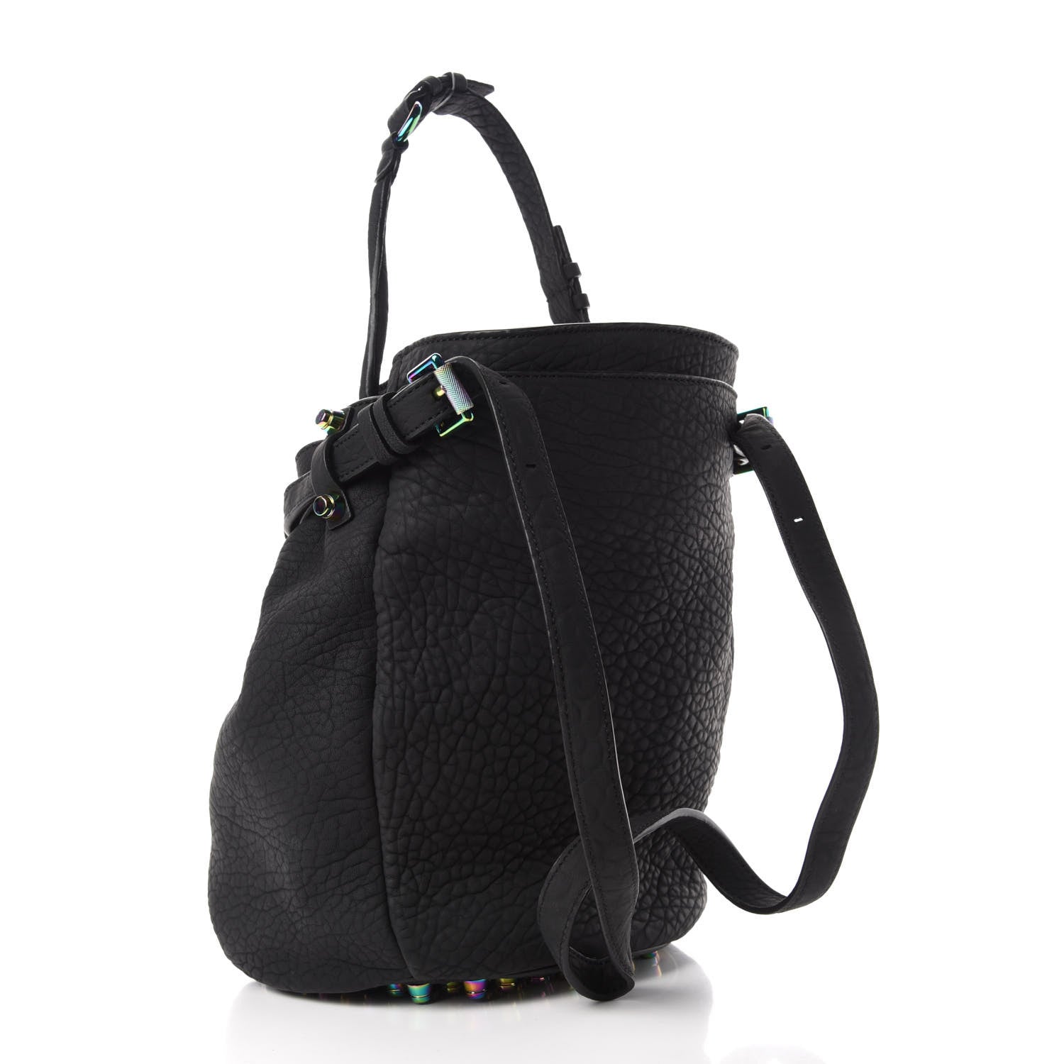 Alexander Wang Pebbled Lambskin Diego Bucket Black Iridescent Hardware 3 of 10