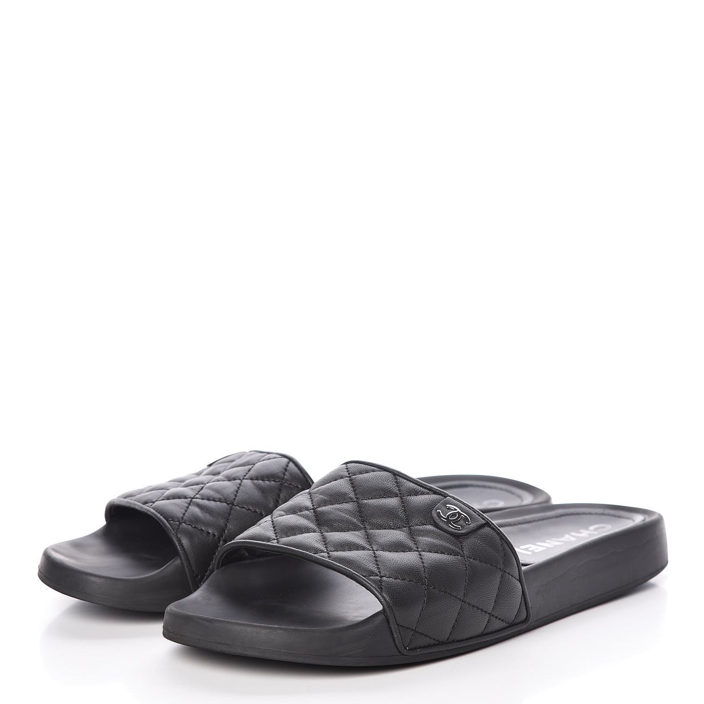 Lambskin Quilted CC Mules Sandals 42 Black