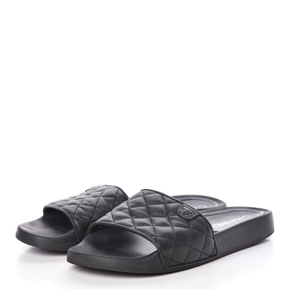 Chanel Lambskin Quilted CC Mules Sandals 42 Black 3 of 14