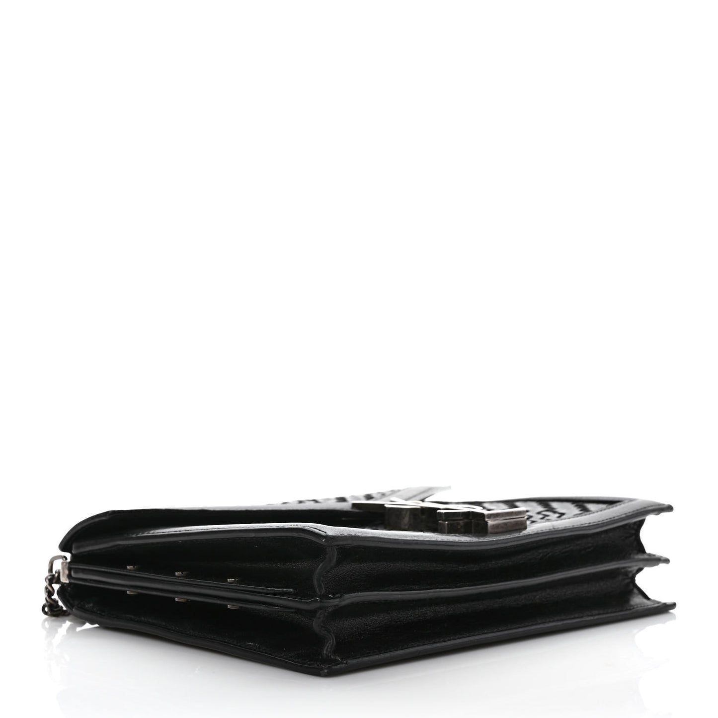 Calfskin Woven Monogram Cassandra Clasp Bag Black