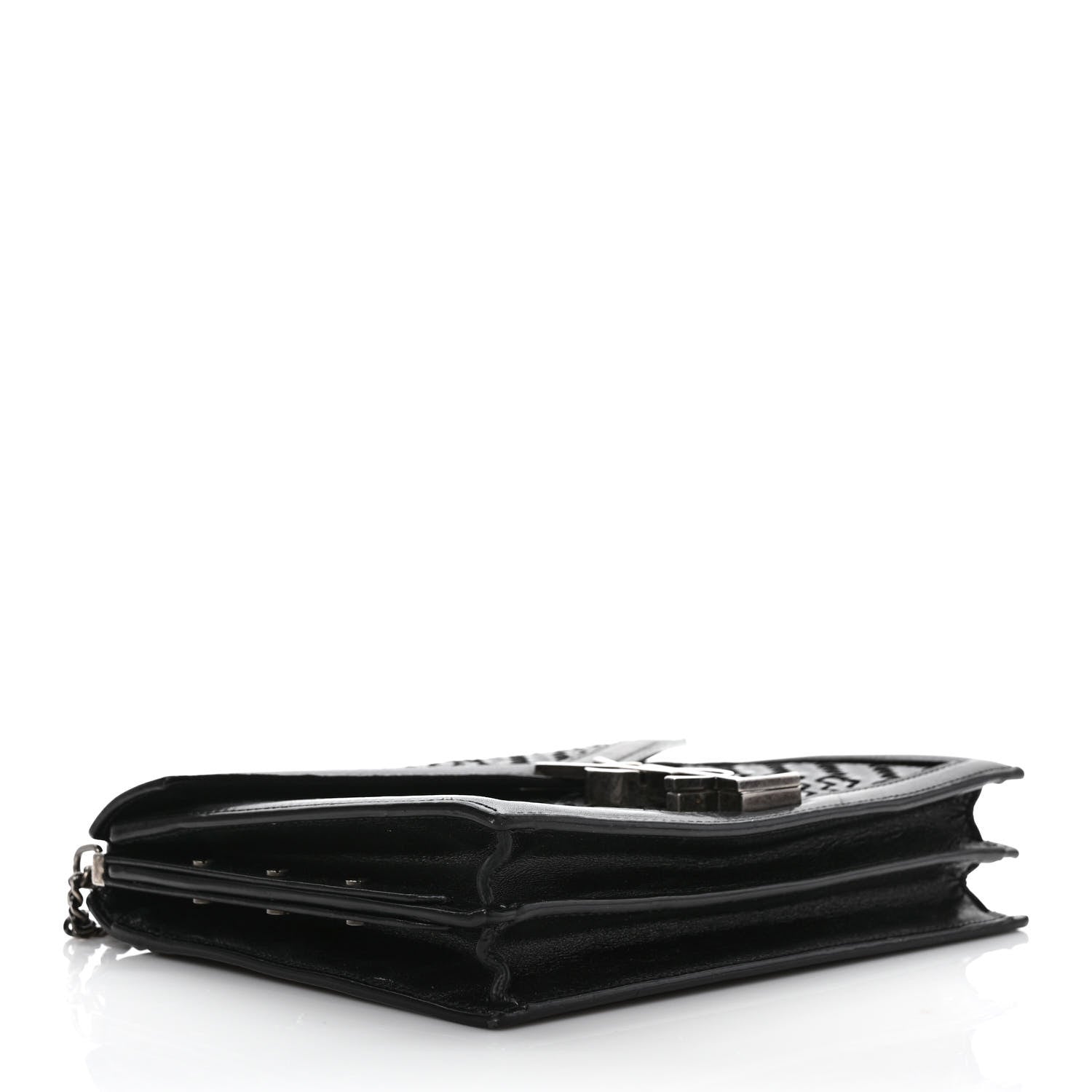 Saint Laurent Calfskin Woven Monogram Cassandra Clasp Bag Black 3 of 11