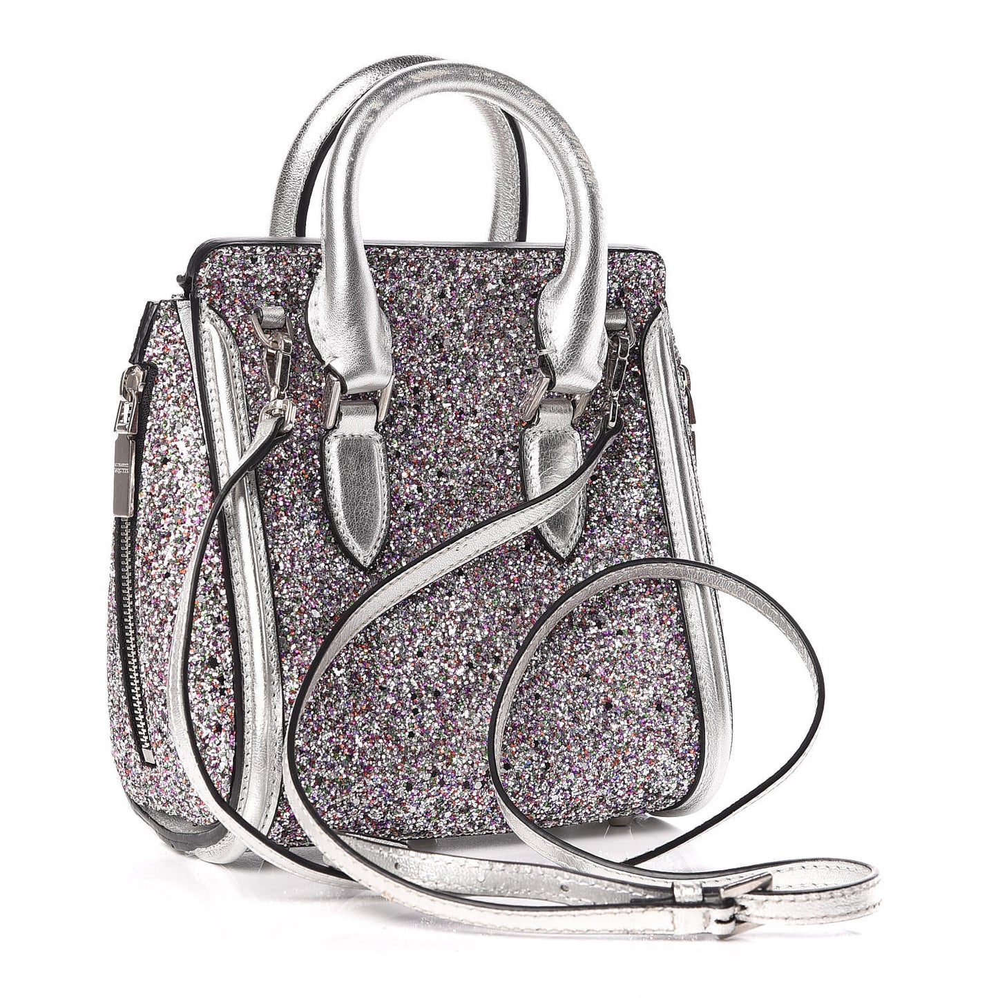 Metallic Calfskin Glitter Mini Heroine Shoulder Bag Grey Multicolor