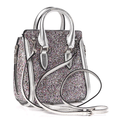 Alexander McQueen Metallic Calfskin Glitter Mini Heroine Shoulder Bag Grey Multicolor 3 of 15