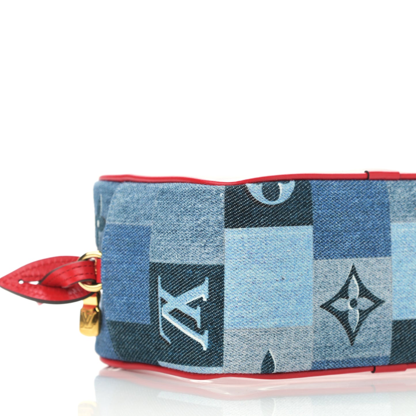 Denim Damier Monogram Patchwork PVC Beach Pouch Blue Rouge