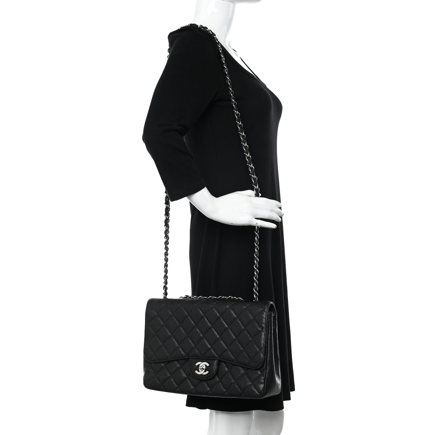 Chanel Caviar Quilted Jumbo Single Flap Black 2 of 10