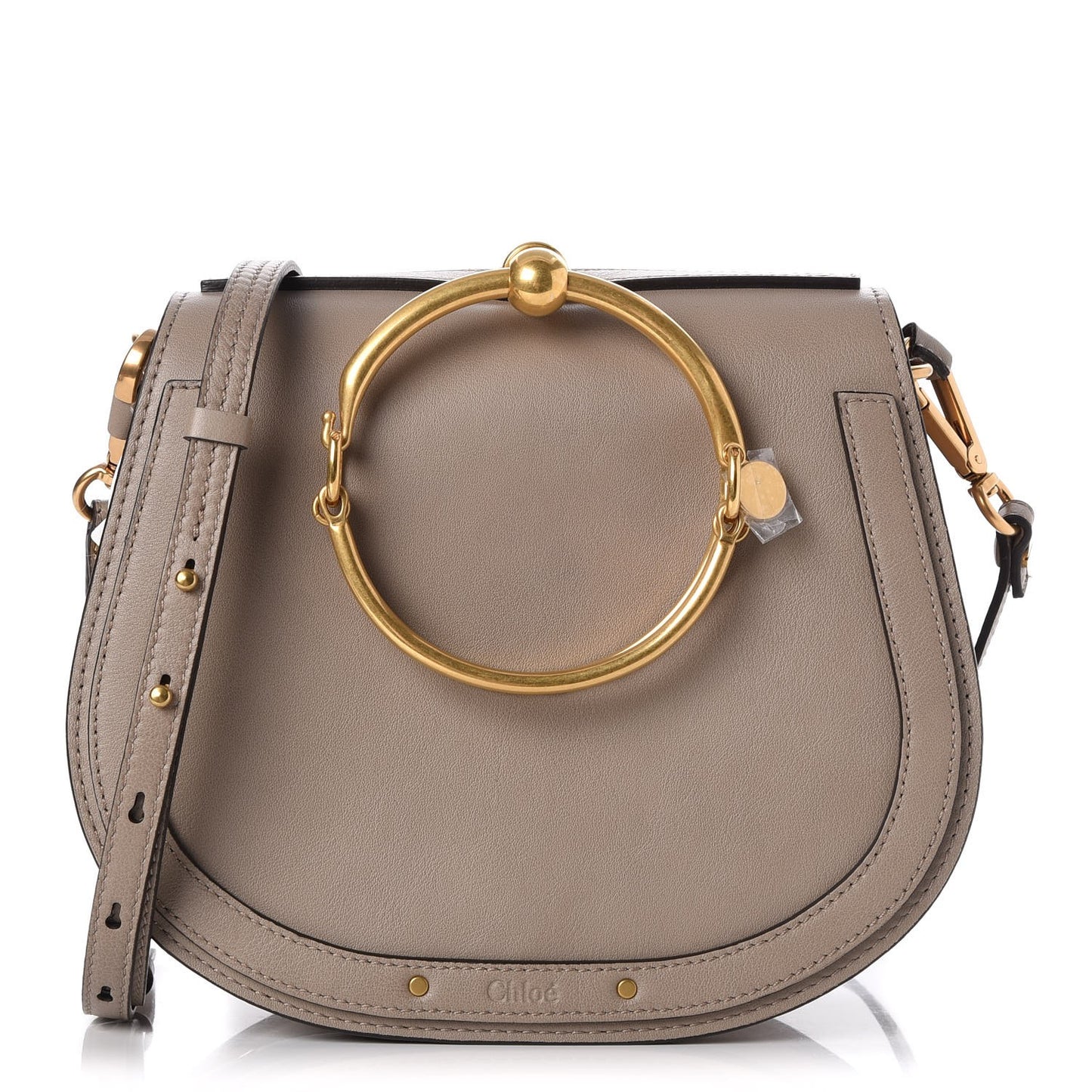 Calfskin Suede Medium Nile Bracelet Bag Motty Grey