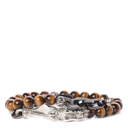 John Hardy Stainless Steel Sterling Silver Tiger's Eye Naga Double Wrap Link Bracelet 1 of 4