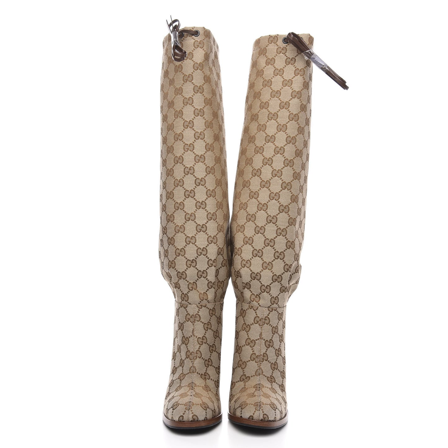 Monogram Malaga Kid Lisa Mid Heel Boots 37 Beige Ebony