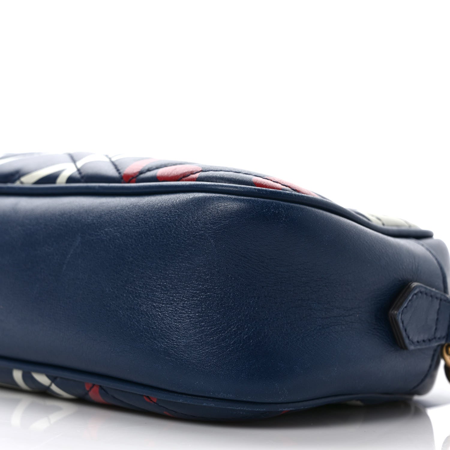 Gucci Calfskin Matelasse GucciGhost Small GG Marmont Chain Shoulder Bag Blue Agata Hibiscus Red 10 of 13