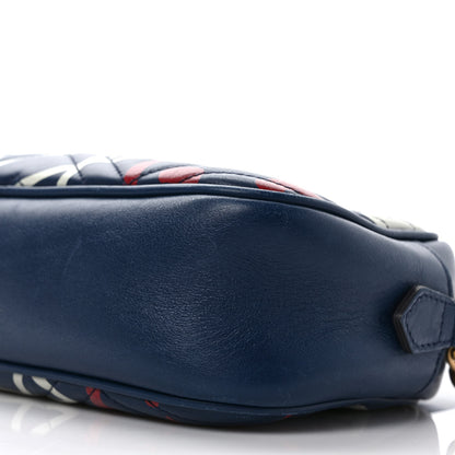 Gucci Calfskin Matelasse GucciGhost Small GG Marmont Chain Shoulder Bag Blue Agata Hibiscus Red 10 of 13