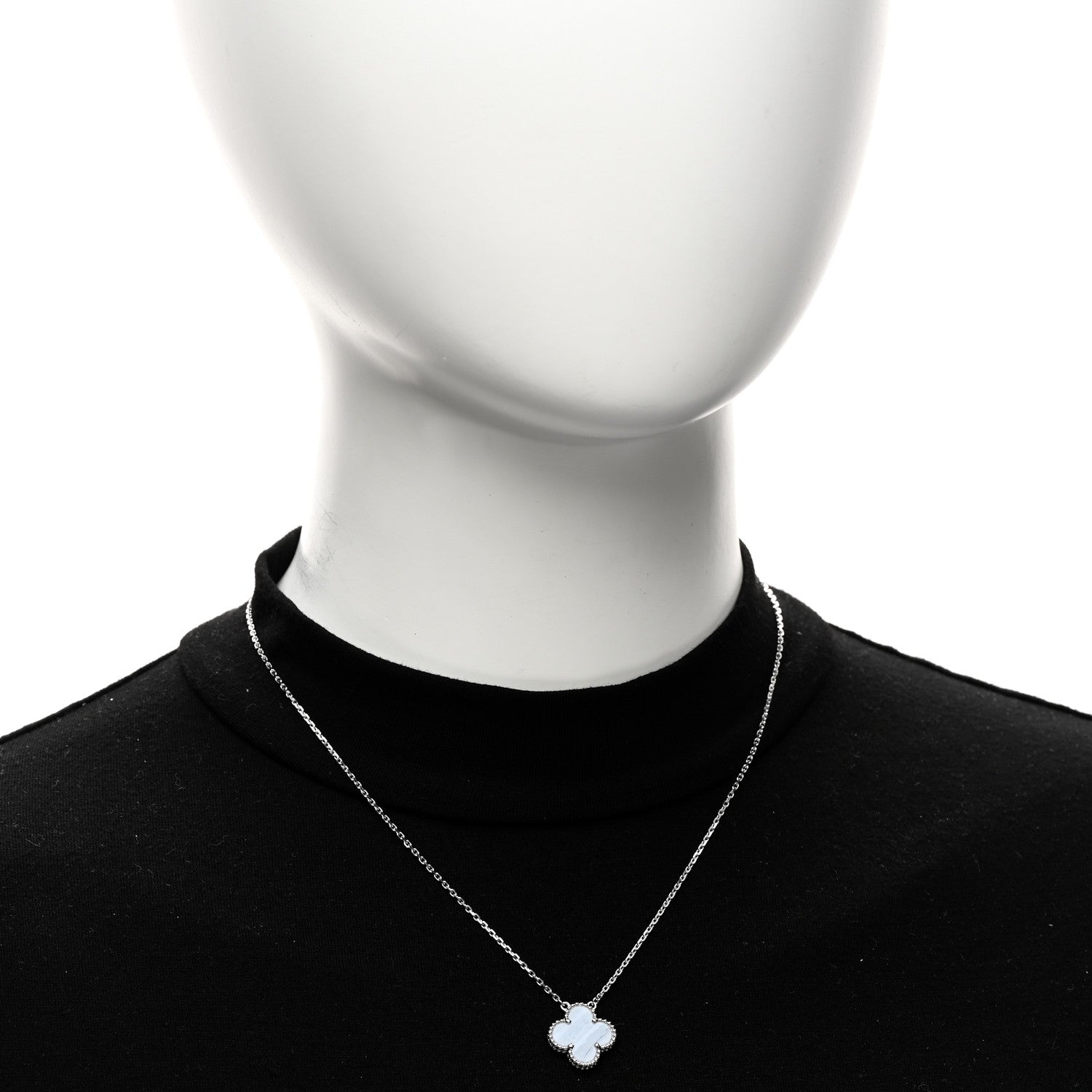 Van Cleef & Arpels 18K White Gold Chalcedony Vintage Alhambra Pendant Necklace 2 of 6