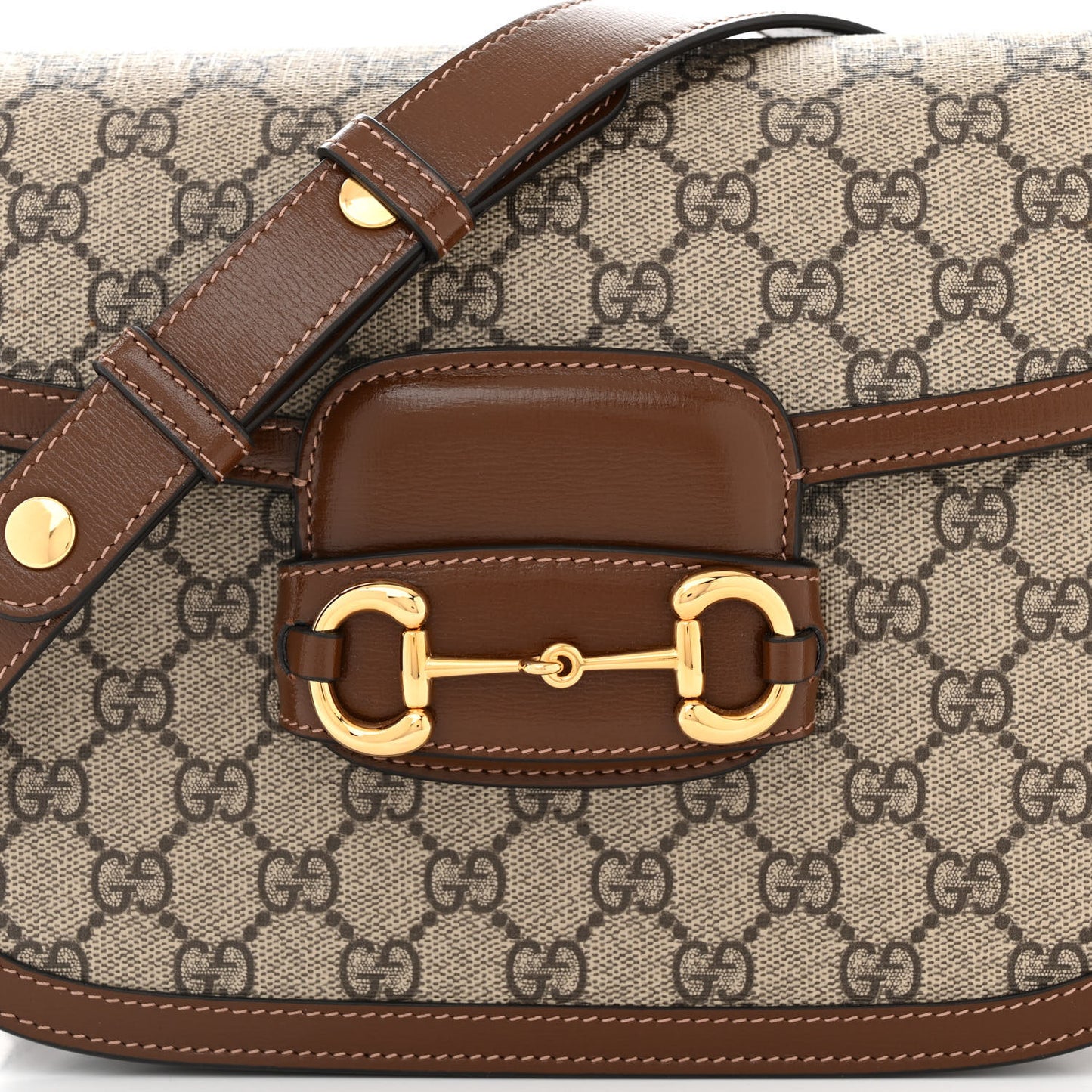 GG Supreme Monogram Horsebit 1955 Shoulder Bag Beige Brown Sugar