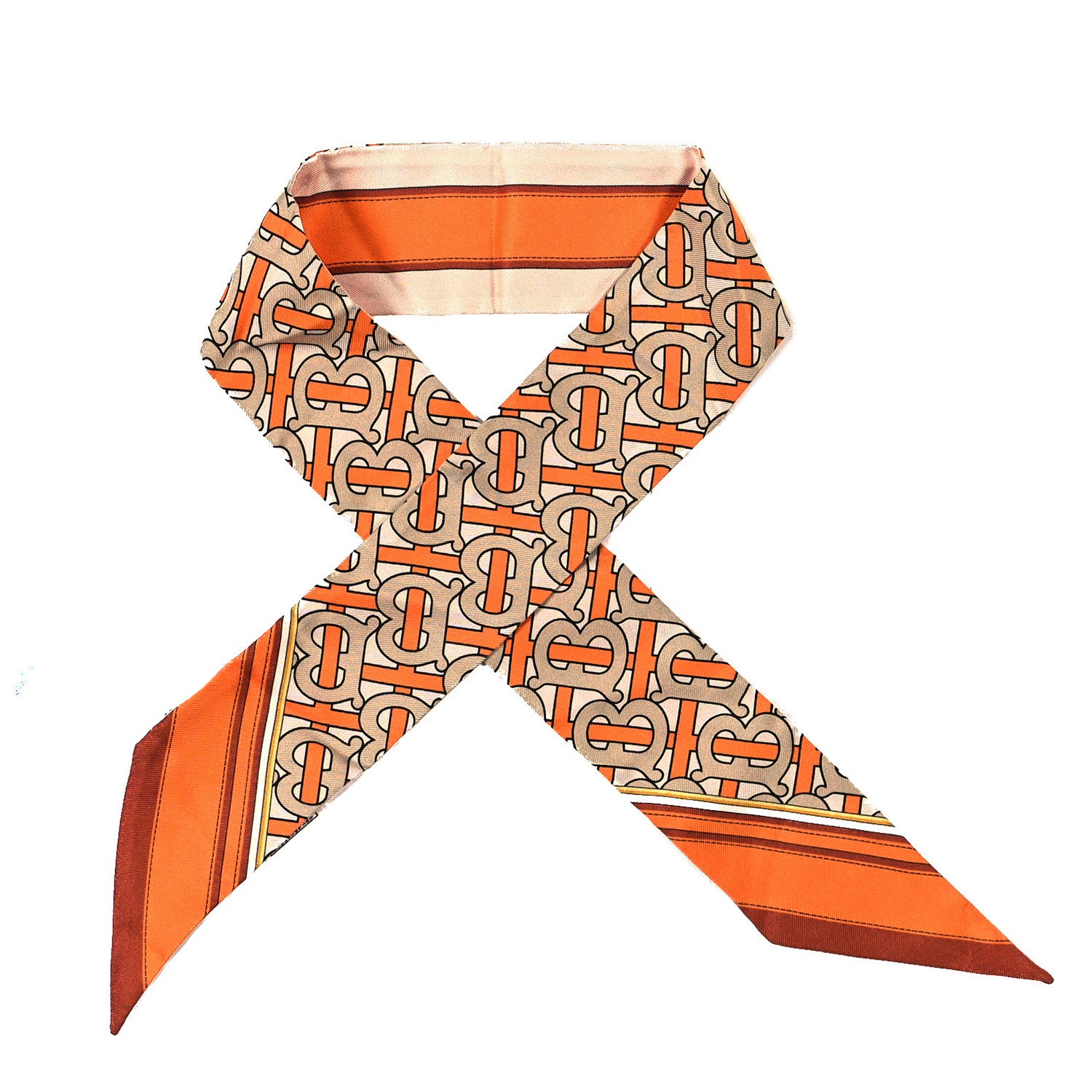 Burberry Silk Monogram Print Skinny Scarf Bright Orange 1 of 3