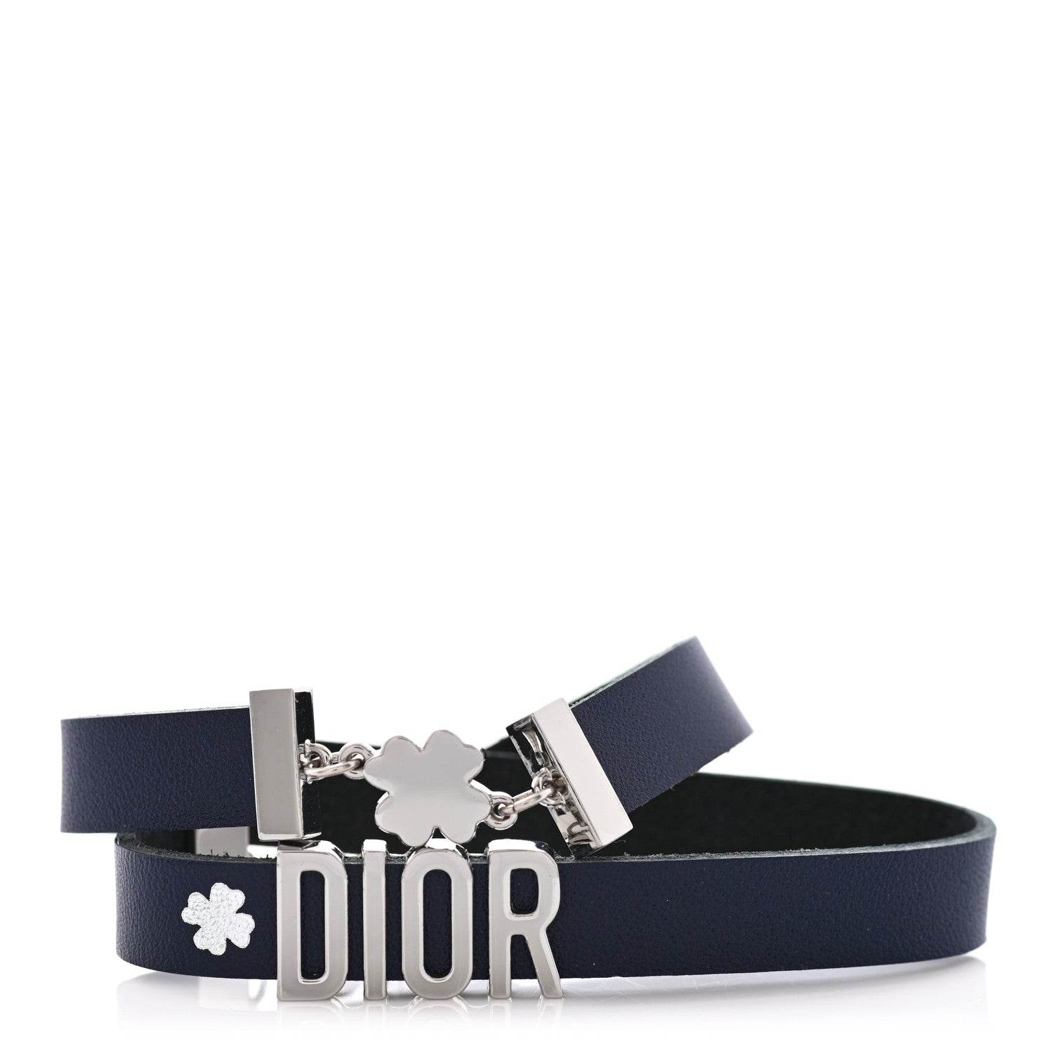 Christian Dior Calfskin Dior Clover Double Bracelet Navy 1 of 5